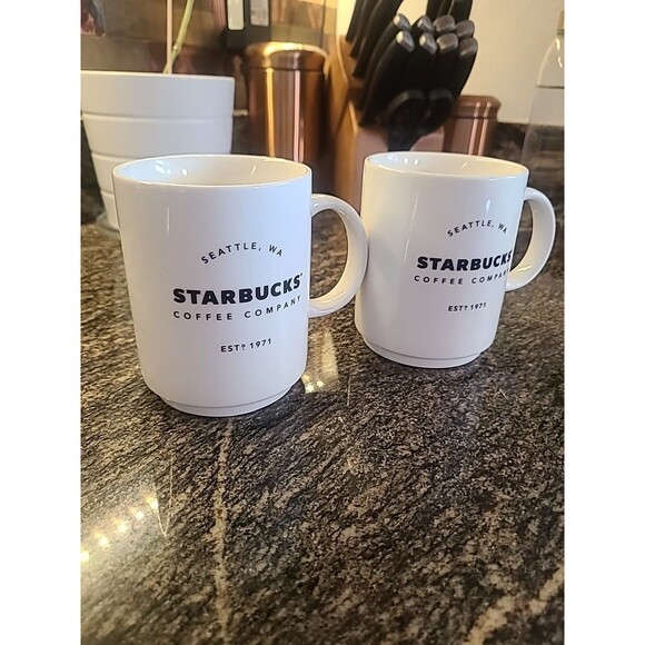 Starbucks Coffee Company Seattle WA Mug Est 1971 2018 14 Oz Stackable Cups Bonus - Picture 3 of 13